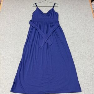 Derek Heart Plus Maxi Dress 1X Blue Empire Waist Surplice V-Neck Stretch Gown
